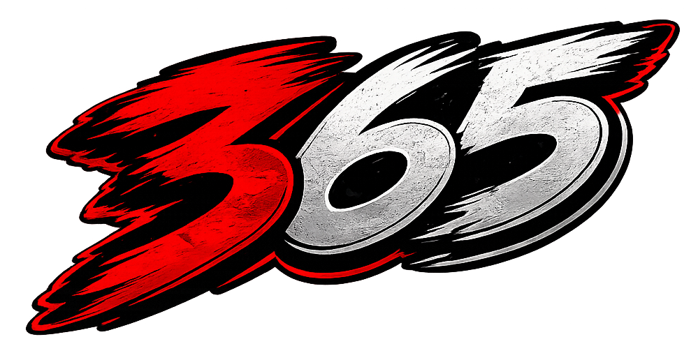 Logo with the number '365' featuring red and black wings on a white background